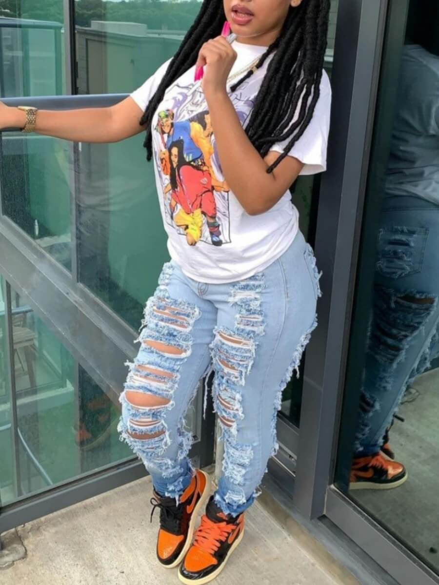 Available Only in the USA - Women's Fashion Trend Ripped Stretch Jeans, Slim-fit Gradient Jeans, Suitable For All Kinds Of Wear, The Perfect Holiday Gift, Denim For Women