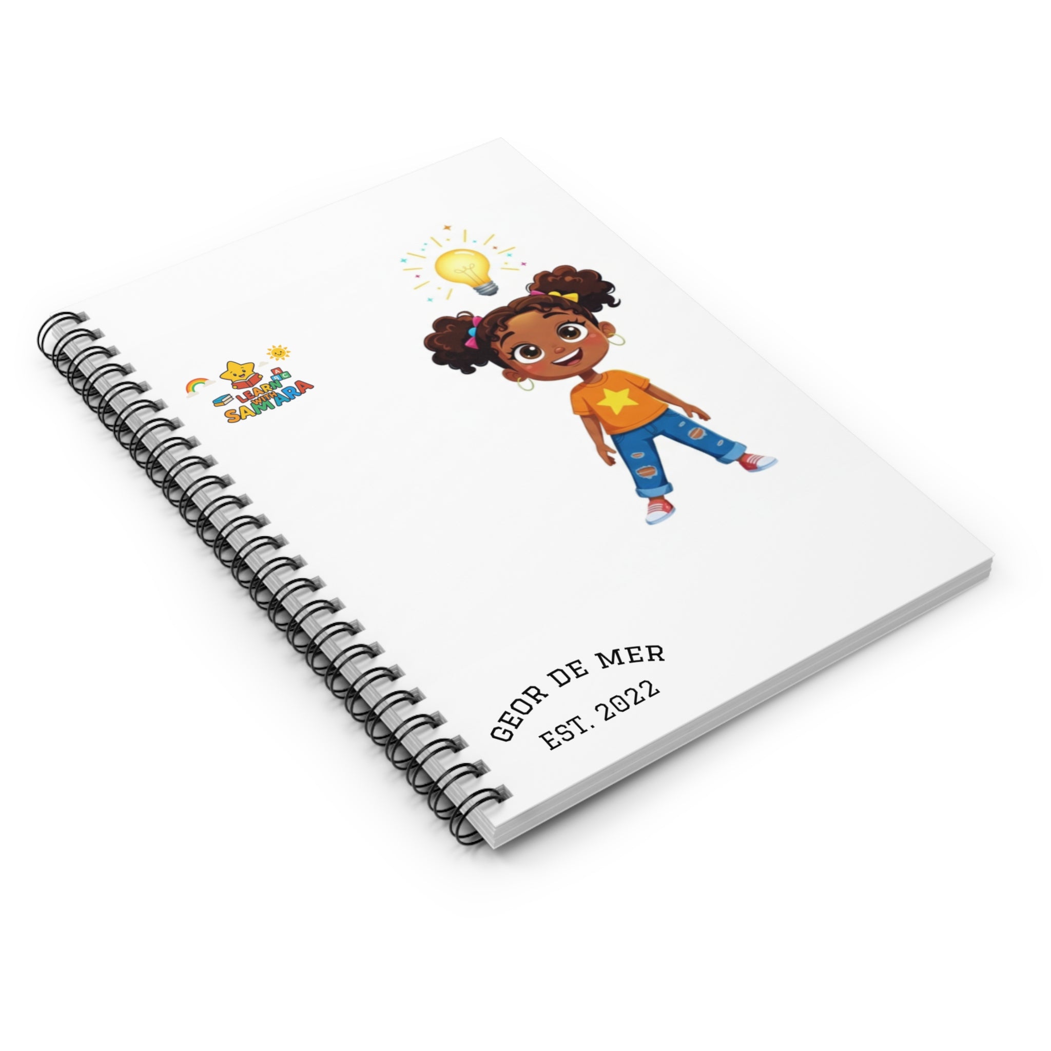 Girl with Lightbulb Idea Spiral Notebook- LwS | Cute Kids Illustration, Ruled Journal