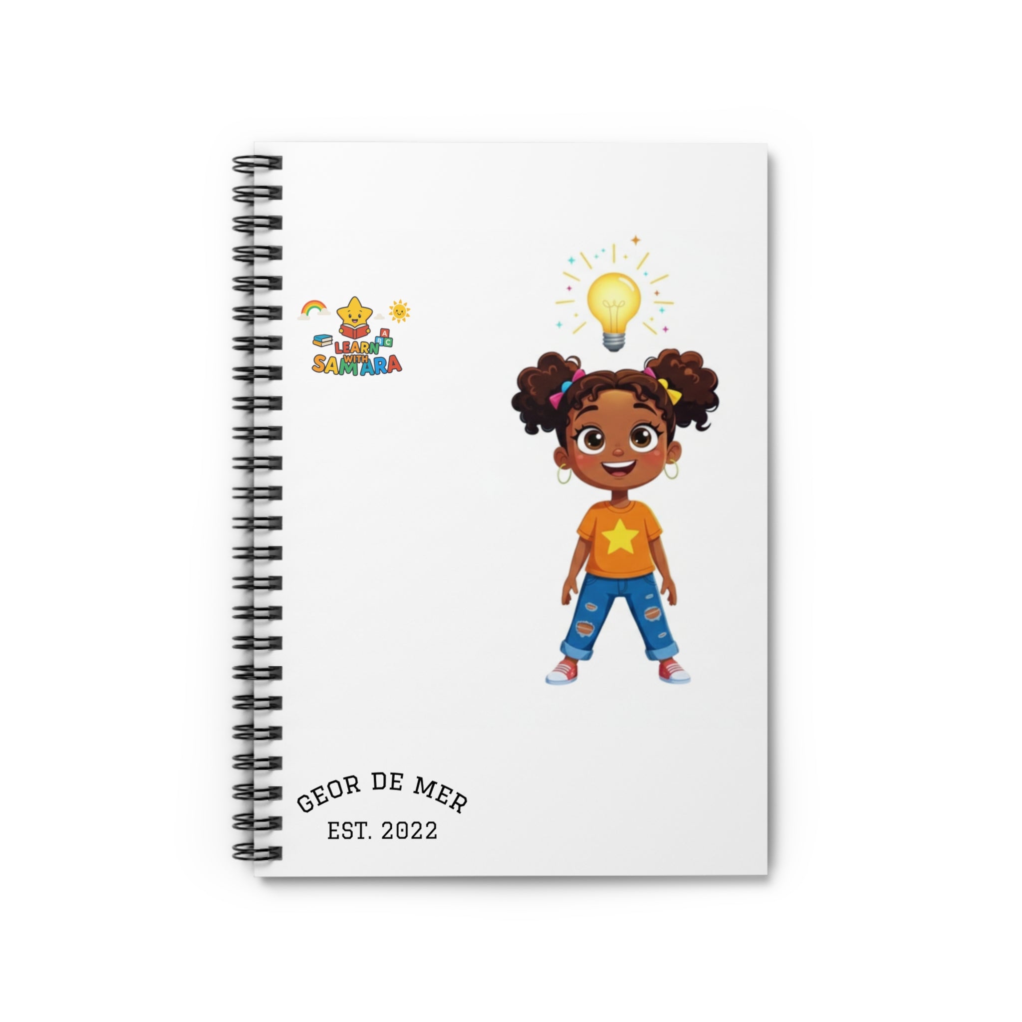 Girl with Lightbulb Idea Spiral Notebook- LwS | Cute Kids Illustration, Ruled Journal