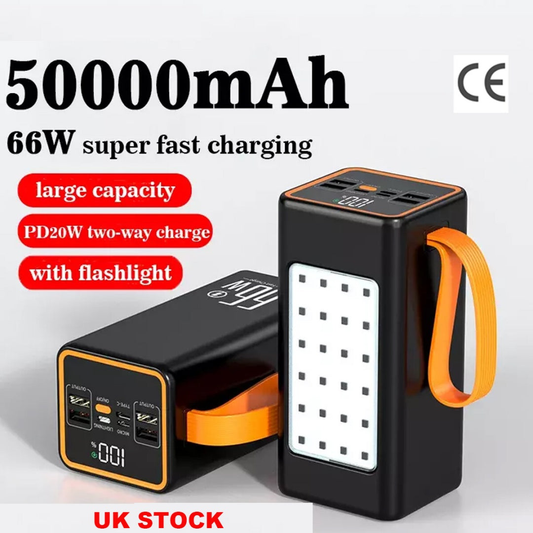 UK Shipping Only-50000mAh Power Bank 66W PD Fast Charging For Phone Outdoor Camping Power Supply