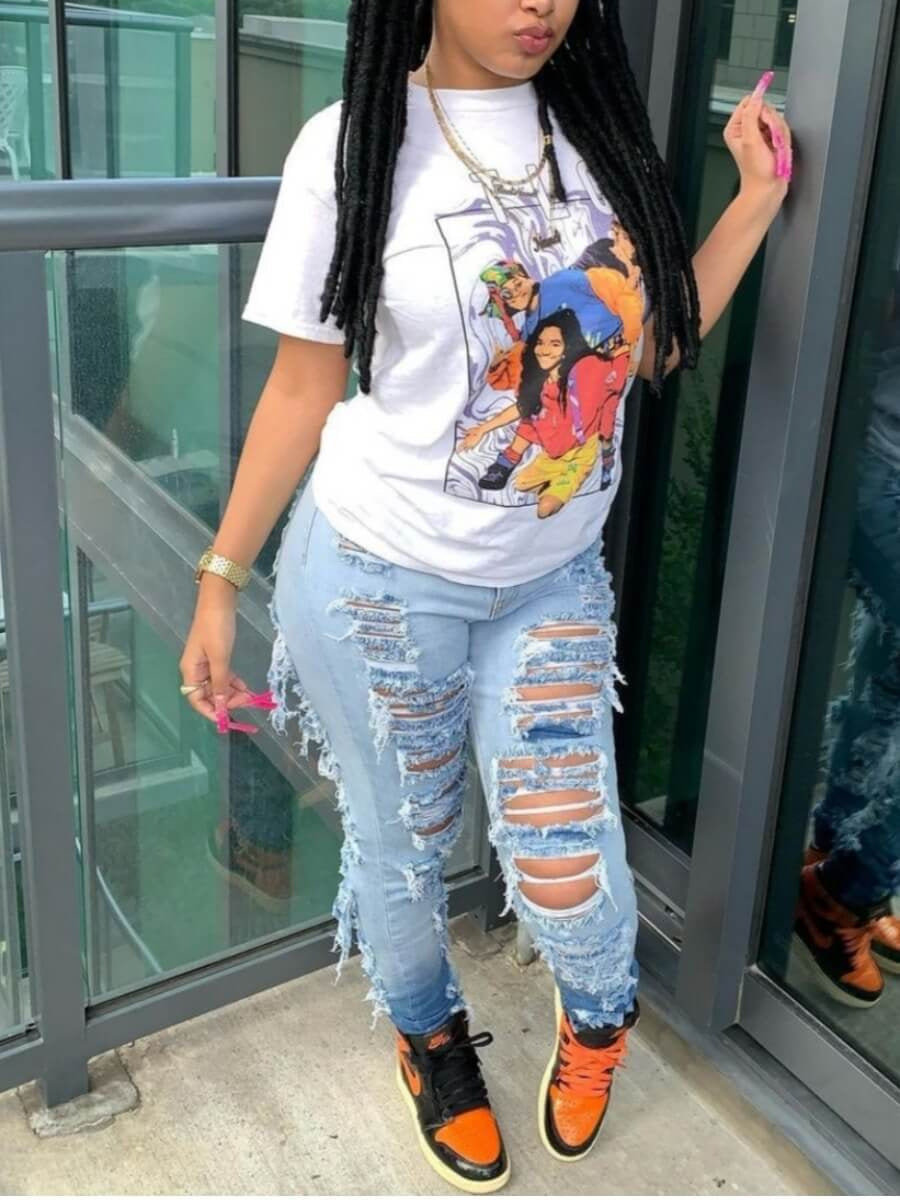 Available Only in the USA - Women's Fashion Trend Ripped Stretch Jeans, Slim-fit Gradient Jeans, Suitable For All Kinds Of Wear, The Perfect Holiday Gift, Denim For Women