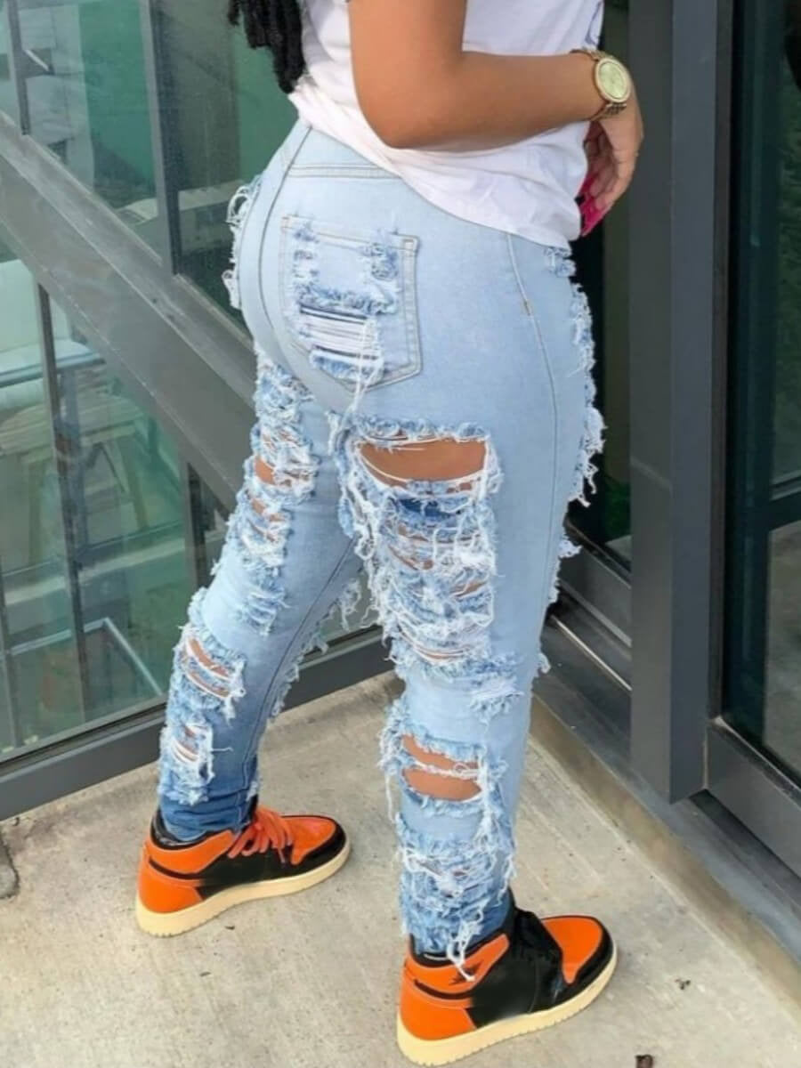 Available Only in the USA - Women's Fashion Trend Ripped Stretch Jeans, Slim-fit Gradient Jeans, Suitable For All Kinds Of Wear, The Perfect Holiday Gift, Denim For Women