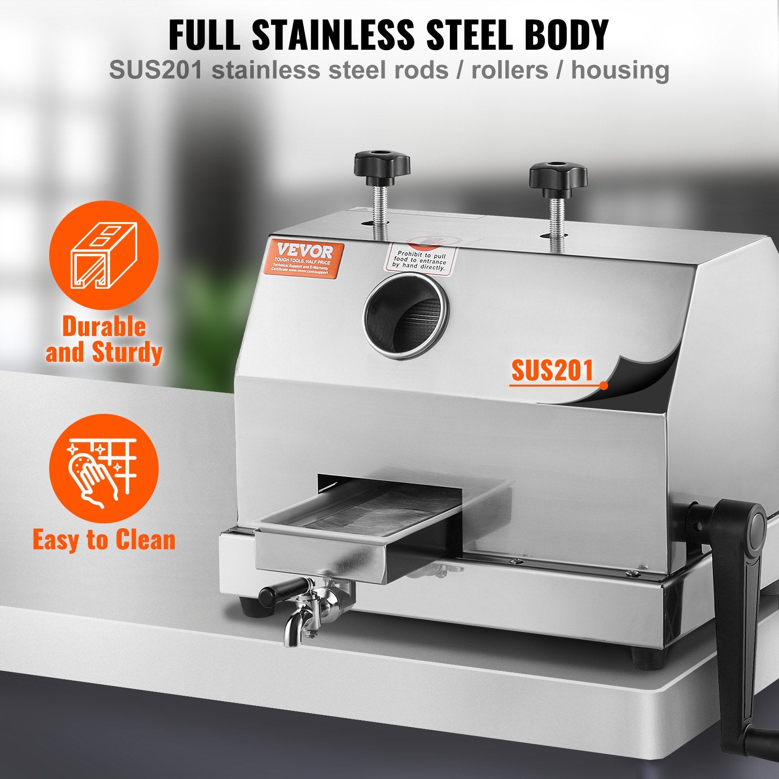 Commercial Sugar Cane Juicer, 110LBS/H High Output Sugarcane Juicer Machine With 3 Stainless Steel Rollers And 2.4" Large Inlet, Manual Sugarcane Juice Squeezer Extractor For Commercial/Home Use