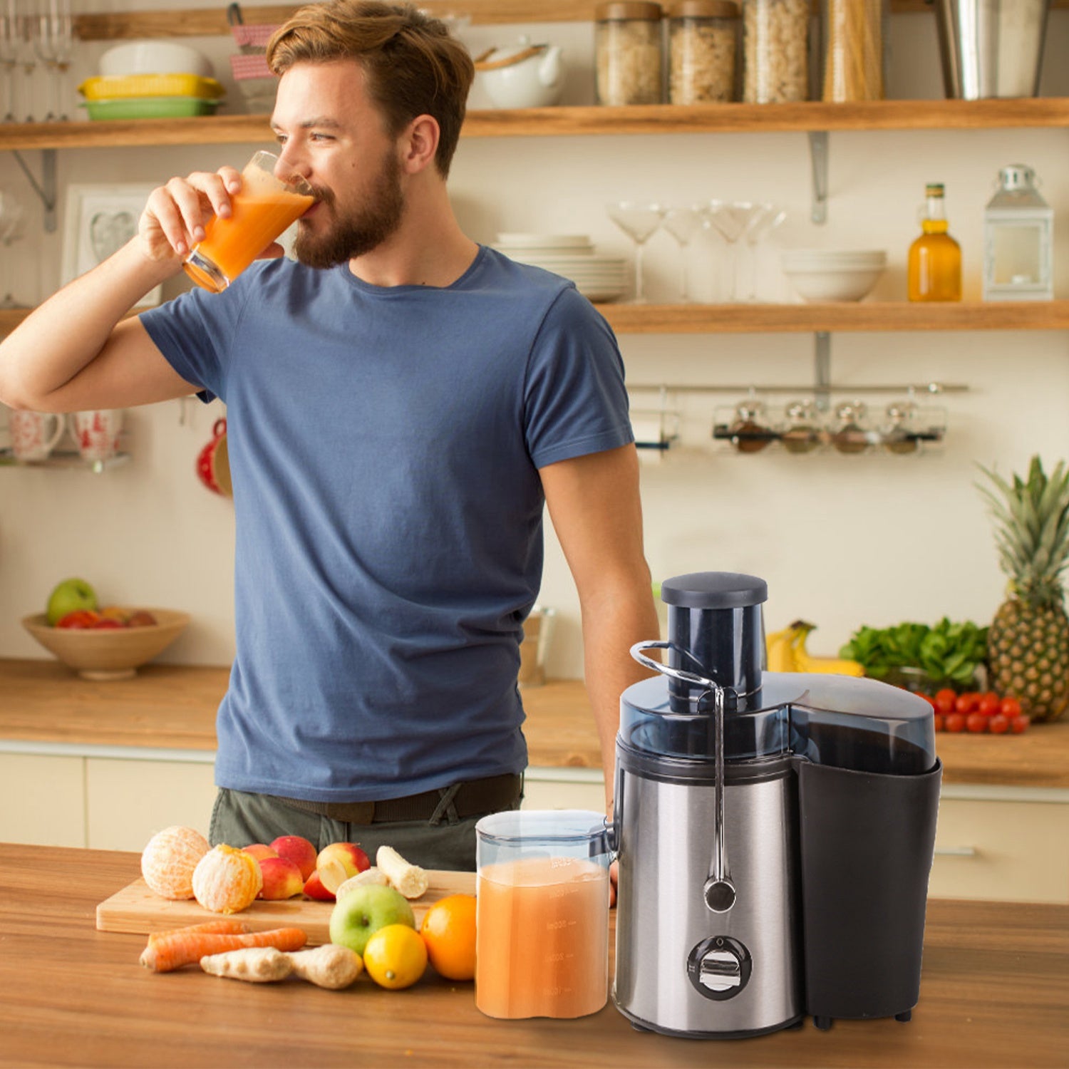 1Pc Centrifugal Juicer Juice Extractor With 2 Speeds 2.6in Wide Feed Chute 17Oz Juicer Cup 54Oz Pulp Collector Electric Juicer For Fruits Vegetables