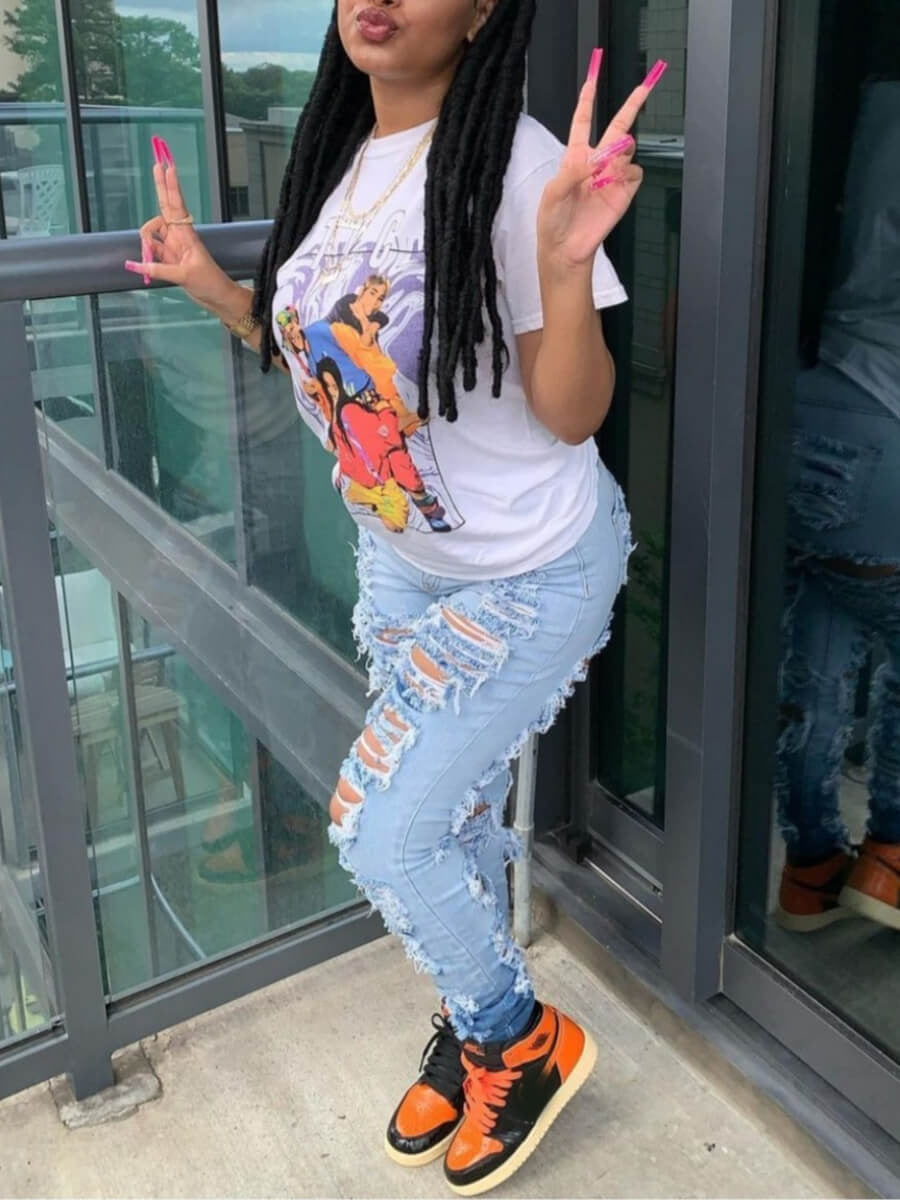 Available Only in the USA - Women's Fashion Trend Ripped Stretch Jeans, Slim-fit Gradient Jeans, Suitable For All Kinds Of Wear, The Perfect Holiday Gift, Denim For Women